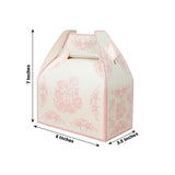 25 Pack White Pink Candy Gift Tote Gable Boxes in French Toile Pattern, Party Favor Treat