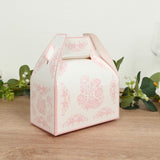 25 Pack White Pink Candy Gift Tote Gable Boxes in French Toile Pattern, Party Favor Treat Boxes