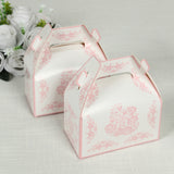 25 Pack White Pink Candy Gift Tote Gable Boxes in French Toile Pattern, Party Favor Treat Boxes