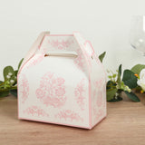 25 Pack White Pink Candy Gift Tote Gable Boxes in French Toile Pattern, Party Favor Treat Boxes