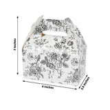 25 Pack Candy Treat Tote Boxes in French Toile Pattern - Matte Black and White Party Favor Gable Boxes, Cardstock Paper - 6"x3.5"x7"