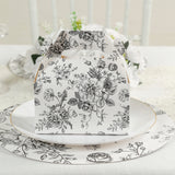25 Pack Candy Treat Tote Boxes in French Toile Pattern - Matte Black and White Party Favor