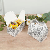 25 Pack Candy Treat Tote Boxes in French Toile Pattern - Matte Black and White Party Favor