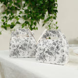 25 Pack Candy Treat Tote Boxes in French Toile Pattern - Matte Black and White Party Favor