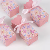 25 Pack Pink Floral Top Candy Gift Boxes With Butterfly Print, Cardstock Paper Party Favor Boxes