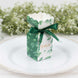 25 Pack White Green Leaf Print Satin Ribbon Candy Gift Boxes With Floral Top