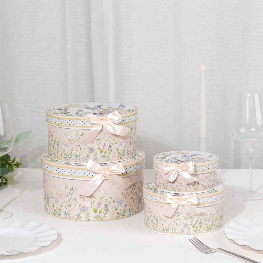 Set of 4 Blush Floral Round Nesting Gift Boxes With Lids