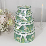 Set of 4 Greenery Theme Round Nesting Gift Boxes With Lids