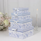 Set of 4 White Blue Chinoiserie Square Nesting Gift Boxes With Lids