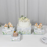 Set of 4 White Green Floral Square Nesting Gift Boxes With Lids