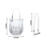 3-Pack Clear Plastic Small Ice Buckets with Handle & Tongs in Crystal-Cut Design – 5inch