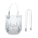 3-Pack Clear Plastic Small Ice Buckets with Handle & Tongs in Crystal-Cut Design – 5inch#whtbkgd