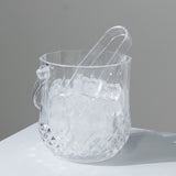 3-Pack Clear Plastic Small Ice Buckets with Handle & Tongs in Crystal-Cut Design – 5inch