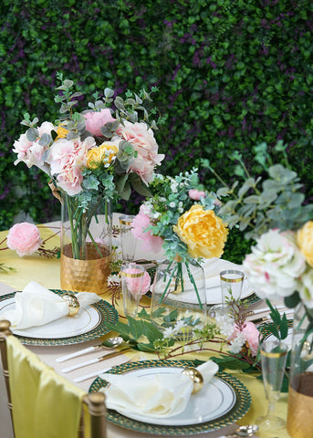 Yellow flower centerpiece on a summer table