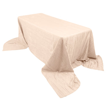90"x156" Beige Accordion Crinkle Taffeta Seamless Rectangular Tablecloth for 8 Foot Table With Floor-Length Drop