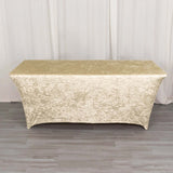 6ft Beige Crushed Velvet Spandex Fitted Rectangular Table Cover