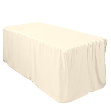 Beige Fitted Polyester Rectangle Tablecloth 6ft Table Cover For 72"x30" Tables