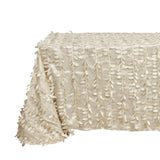 90x156inch Beige 3D Leaf Petal Taffeta Fabric Rectangle Tablecloth