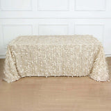 90x156inch Beige 3D Leaf Petal Taffeta Fabric Rectangle Tablecloth