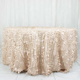 132inch Beige 3D Leaf Petal Taffeta Fabric Round Tablecloth