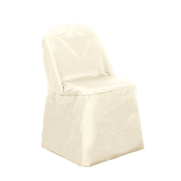 Beige Polyester Folding Chair Cover, Reusable Stain Resistant Slip On Chair Cover