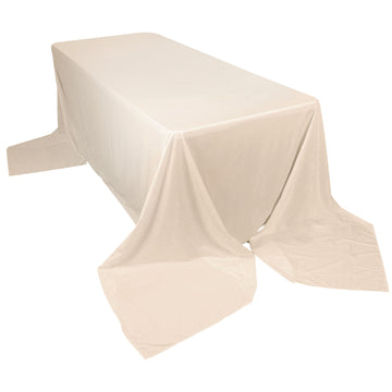 90"x156" Beige Premium Scuba Wrinkle Free Rectangular Tablecloth, Seamless Scuba Polyester Tablecloth for 8 Foot Table With Floor-Length Drop
