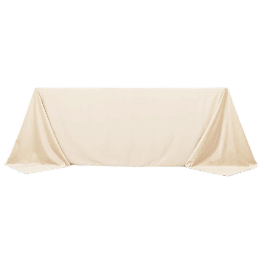 90x132inch Beige Premium Scuba Wrinkle Free Rectangular Tablecloth Seamless Polyester#whtbkgd