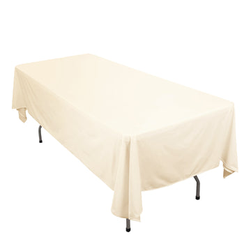 60"x102" Beige Premium Scuba Wrinkle Free Rectangular Tablecloth, Seamless Scuba Polyester Tablecloth