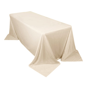 90"x132" Beige Premium Scuba Wrinkle Free Rectangular Tablecloth, Seamless Scuba Polyester Tablecloth for 6 Foot Table With Floor-Length Drop