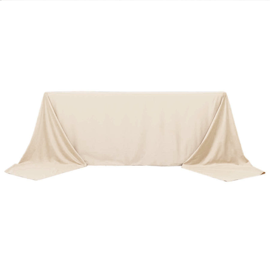 90x156inch Beige Premium Scuba Wrinkle Free Rectangular Tablecloth Seamless Polyester Tablecloth