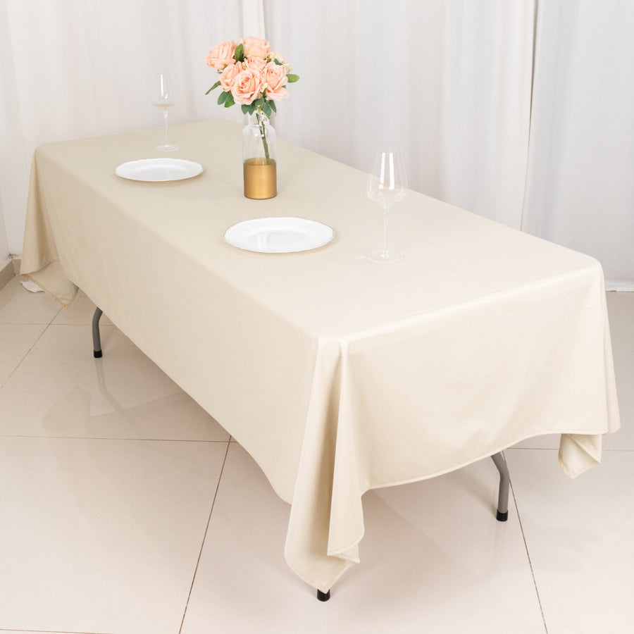 60x102inch Beige Premium Scuba Wrinkle Free Rectangular Tablecloth, Seamless Polyester Tablecloth