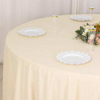 Beige Premium Scuba Wrinkle Free Round Tablecloth