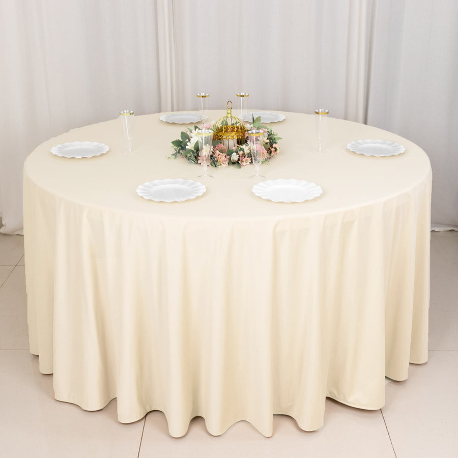 120inch Beige Premium Scuba Wrinkle Free Round Tablecloth Seamless Scuba Polyester Tablecloth