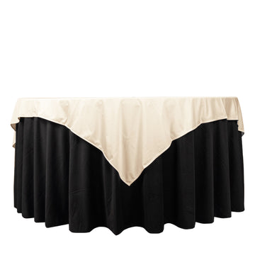 70" Beige Premium Scuba Wrinkle Free Square Table Overlay, Seamless Scuba Polyester Table Topper