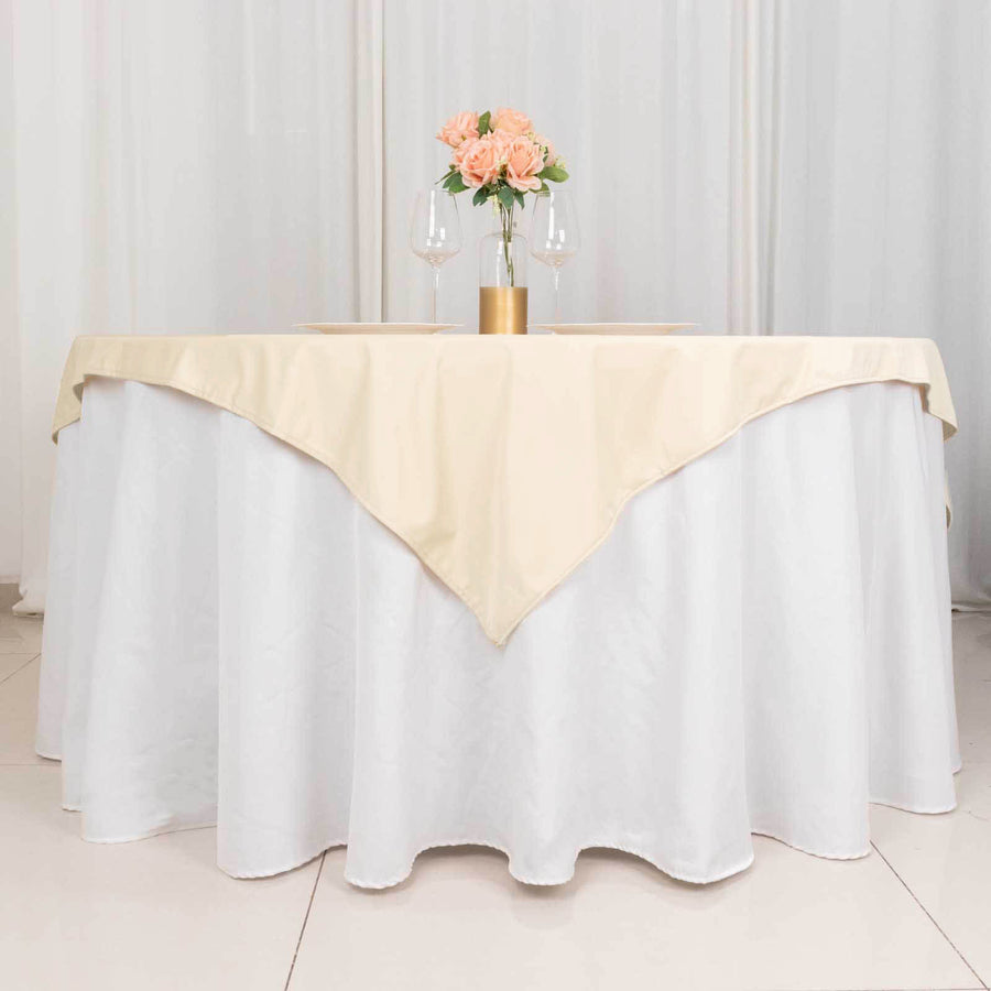 Beige Premium Scuba Wrinkle Free Square Table Overlay, Seamless Scuba Polyester Table Topper