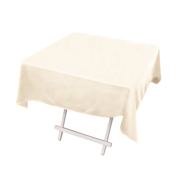 54" Beige Premium Scuba Wrinkle Free Square Tablecloth, Seamless Scuba Polyester Tablecloth