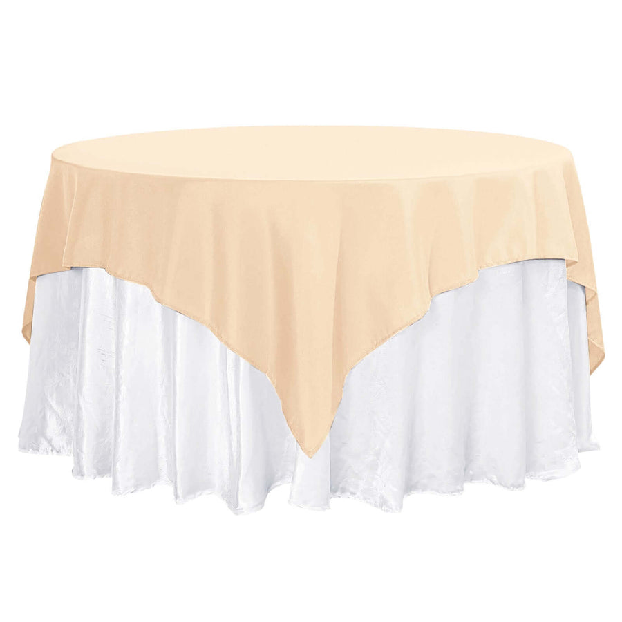 70x70inch Beige Seamless Polyester Square Table Overlay