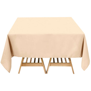 70"x70" Beige Premium Seamless Polyester Square Tablecloth - 220GSM