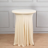 Beige Round Heavy Duty Spandex Cocktail Table Cover With Natural Wavy Drapes