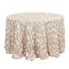 120inch Beige Grandiose 3D Rosette Satin Round Tablecloth