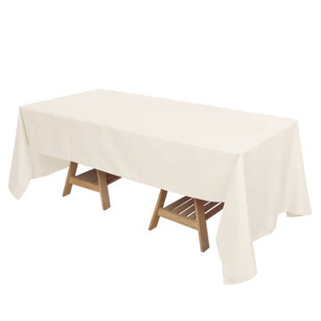 72"x120" Beige Seamless Polyester Rectangle Tablecloth, Reusable Linen Tablecloth