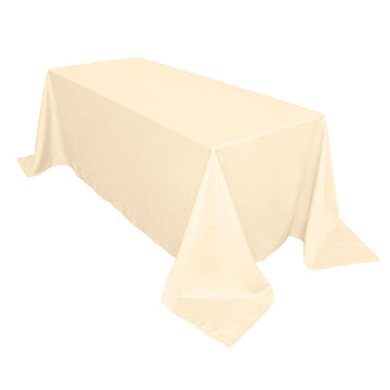 90"x132" Beige Seamless Polyester Rectangular Tablecloth for 6 Foot Table With Floor-Length Drop