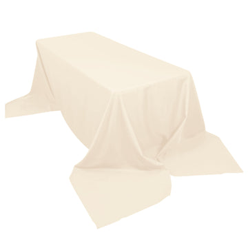90"x156" Beige Seamless Polyester Rectangular Tablecloth for 8 Foot Table With Floor-Length Drop