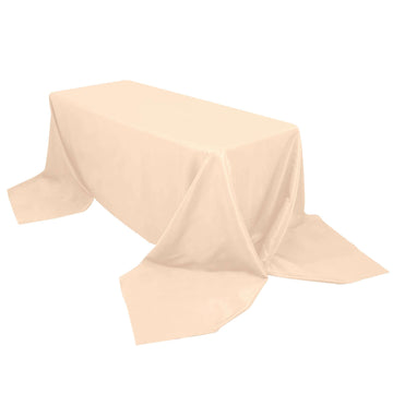 90"x156" Beige Seamless Premium Polyester Rectangular Tablecloth - 220GSM for 8 Foot Table With Floor-Length Drop