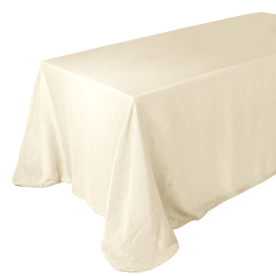 90inch x 132inch Beige Rectangular Tablecloth, Linen Table Cloth With Slubby Textured, Wrinkle Resis