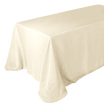 90"x132" Beige Seamless Rectangular Tablecloth, Linen Table Cloth With Slubby Textured, Wrinkle Resistant for 6 Foot Table With Floor-Length Drop