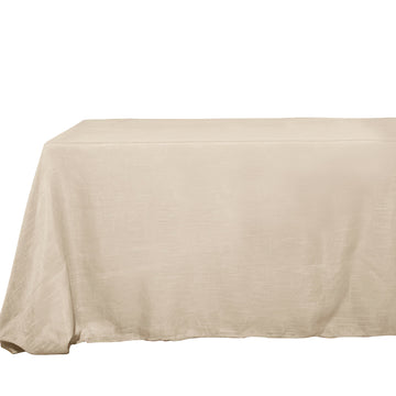 90"x156" Beige Seamless Rectangular Tablecloth, Linen Table Cloth With Slubby Textured, Wrinkle Resistant for 8 Foot Table With Floor-Length Drop