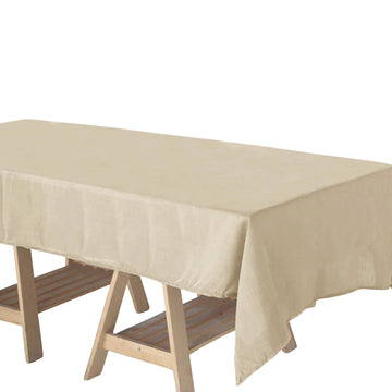 60"x102" Beige Seamless Rectangular Tablecloth, Linen Table Cloth With Slubby Textured, Wrinkle Resistant
