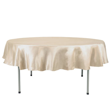 90" Beige Seamless Satin Round Tablecloth