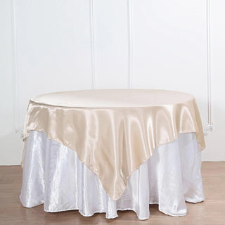 Beige Seamless Satin Square Tablecloth Overlay